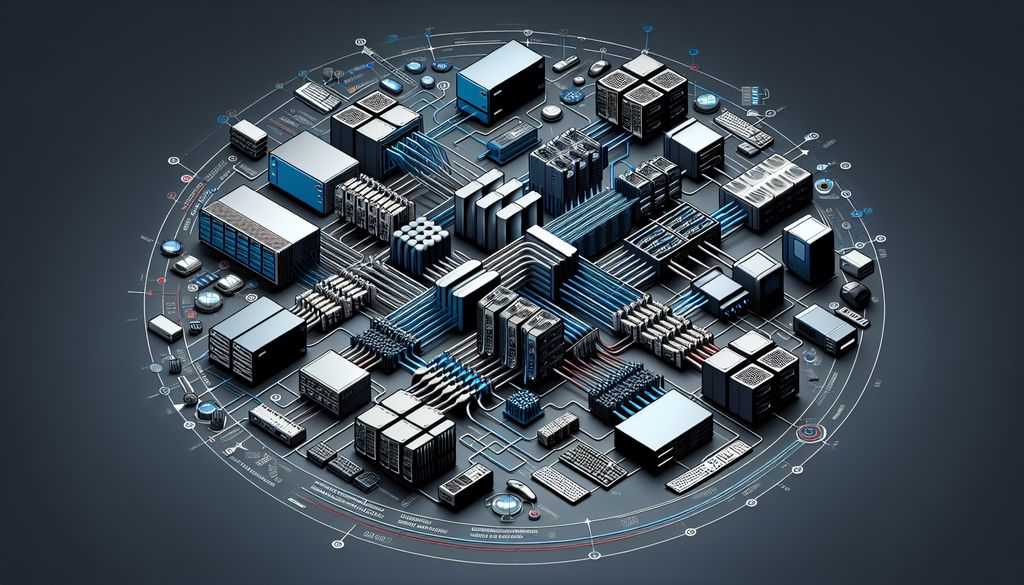 Infografía de arquitectura de centro de datos futurista.