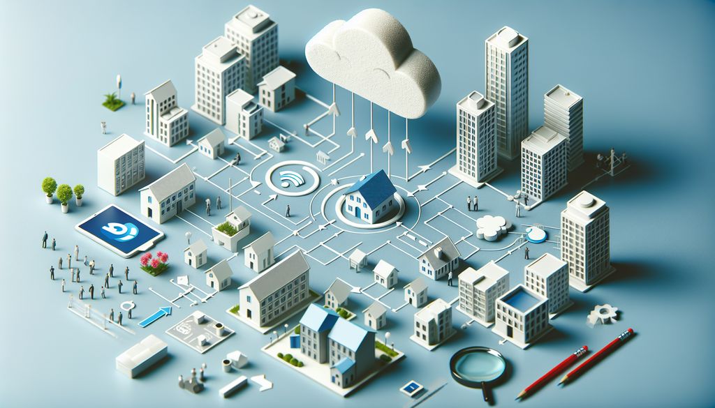 Ciudad inteligente conectada, tecnología de nube, maqueta 3D